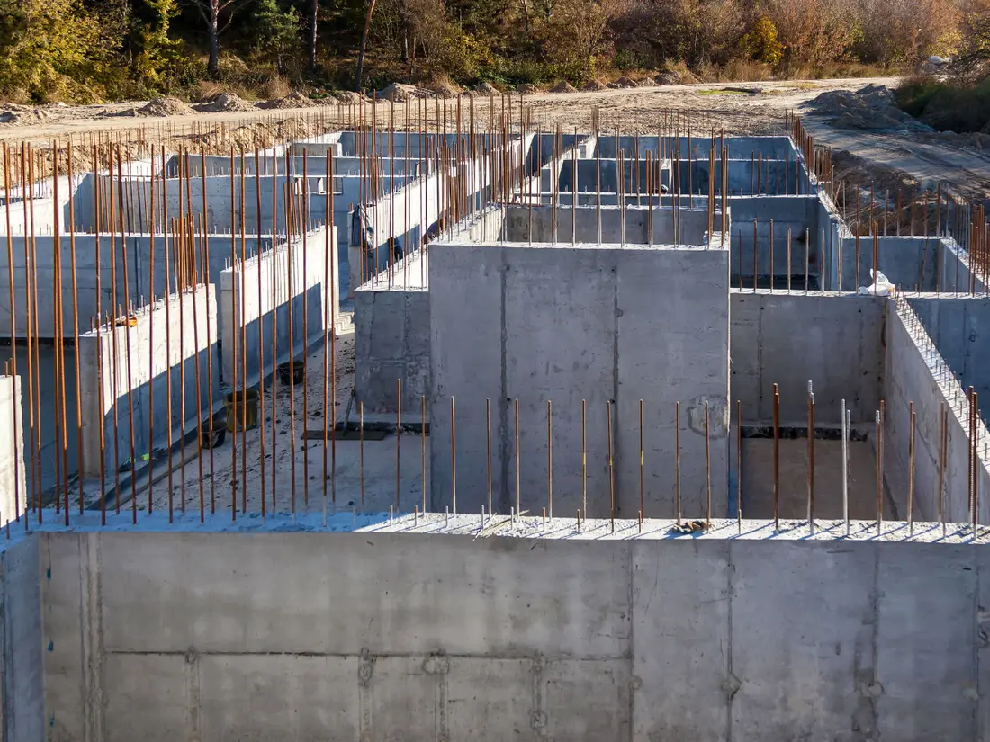 Steel reinforcement mesh laid ahead of a concrete pour